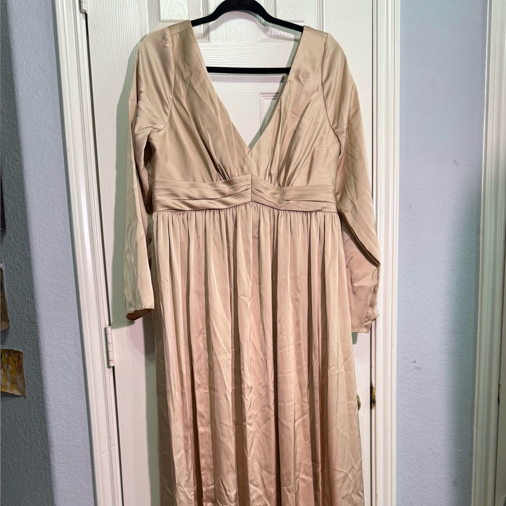 Azazie Champagne Pleated Ruched Gown with Sweetheart Neckline